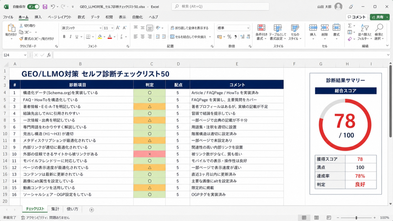 GEO/LLMO対策 セルフ診断チェックリスト50